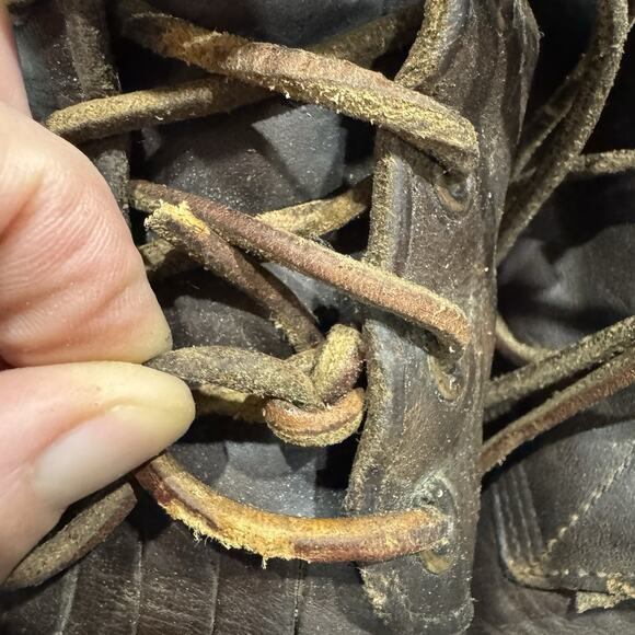 JUSTIN Brown Leather Lace Up Cowboy Boots Mens Size 9.5 B Roper 575 USA - Picture 7 of 10